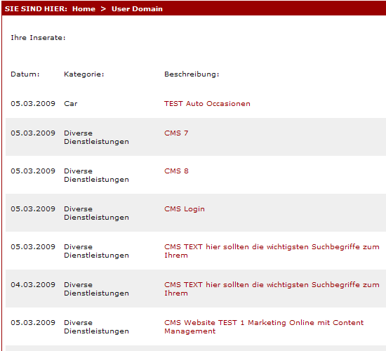 Seiten-Auswahl Onlineanzeigen / Websites